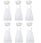 XIEJINJIA 6 Pcs Kids Apron and 6 Pcs Chef Hat Set Child Apron Adjustable with Pockets Cooking Baking Painting for Boys Girls White