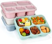 Lunbxx Bento Lunch Boxes - Reusable 5-Compartment Food Lunchables Containers, Snack Boxes For Adults Container for School, Work, and Travel, Set of 4 (Wheat)