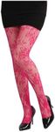 SHENHE Women's Patterned Fishnet Tights High Waist Pantyhose Floral Stockings Hot Pink One-Size