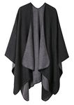 Urban CoCo Women's Color Block Shawl Wrap Open Front Poncho Cape (Series 7-Black)