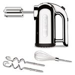 Dualit Hand Mixer Stainless Steel 400W, 4 Speed Settings, Retractable Cord | Ideal for Baking with Flat Beaters, Dough Hooks & Whisk Attachments | 89300, Chrome, 3 3/4(H)x 8(W)x 6(D)"/ 95x 200x 150mm