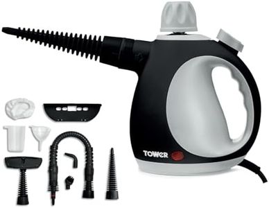 Tower T134000PL THS10 Corded Handheld Steam Cleaner with 9 Accessories, 1050W, Platinum