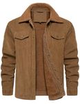 Xukk Men's Corduroy Fleece Jacket Winter Sherpa Lined Turn-Down Collar Trucker Coat Thick Warm Casual Outerwear with Pockets(Brown,M)