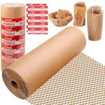 Honeycomb Packing Paper, 15"x328' Packing Paper for Moving Recyclable Honeycomb Paper Moving Supplies Bubble Paper Wrapping Protective Roll, With 20 Fragile Sticker Labels