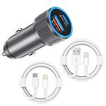 iPhone Car Charger,USB C Fast Car Charger[Apple MFi Certified] Apple Car Charging 38W Dual Port Car Charger Cigarette Lighter Adapter 2x3ft PD&QC 3.0 Lightning Cable for iPhone 14/13/12 Pro/11/Airpods