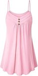 Viracy Designer Tops for Women, Juniors Tunic Tank Plus Size Camisole Swing Pleated Texture Slender Cami Shirt Spaghetti Strap Simple Wear with Capris Madewell Blusas Affordable Clothes Pink 2XL