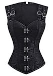 Charmian Women's Gothic Steampunk Brocade Steel Boned Vintage Waist Cincher Overbust Corset Vest Black Small