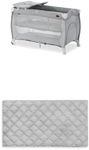 Bundle of Hauck Sleep N Play Centre Travel Cot, Stars + Hauck Bed Me, Mattress Sheet & Protector (Grey)
