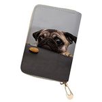 Showudesigns Womens Credit Card Holder Wallet Zip Leather Card Case Pug Dog Ladies Girls Gift Box