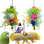 HUIRUMM Bird Chewing Toys Foraging Shredder Toy,3 PCS Bird Parrots Chewing Hanging Toys Colourful Pet Bird Toys Birds Budgie Cage Toys for Macaws,Parakeets,Cockatiel,Budgie, Finches and Lovebirds