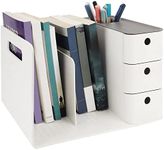 BELLE VOUS White Desktop Storage Organiser with 3 Drawers - PP Plastic Multipurpose Storage Box - Desk Top Shelf Rack for Office Supplies, Files, Books, Pens/Pencils, Stationery & Home Essentials