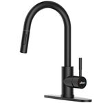 APPASO Kitchen Sink Tap Mixer Hot & Cold, Black Kitchen Tap, Single Handle High Arc Swan-Neck Kitchen Faucet with Pull Down Sprayer Suitable for 1 or 3 Holes Kitchen Sink, Matte Black