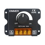 RGBZONE LED Light Strip Dimmer, DC 5V-24V 30A PWM Dimming Controller, Knob Adjust Brightness, ON/Off Dimmer Switch for Single Color LED Strip Lights - Metal Shell Dimmer