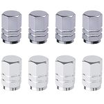 8 Pcs Aluminum Tire Valve Stem Caps Metal Car Dust Caps for Car Tyres Universal Tyre Valve Caps Car Caps with Gasket for Motorbike, Trucks, Bike, Electric Scooter, SUV, Baby Buggies (grey, silver)