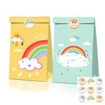 12 PCS Rainbow Favor Candy Bags with 18 Stickers Birthday Partea Goodie Paper Party Treat Gift Bags for Kids Birthday Baby Gift Decorations Supplies Goodie Bags