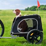 SDHYL Dog Bike Trailer, Portable Pet Bicycle Trailer on Wheel, Foldable Dogs Cart - Back/Front Entry, Storage Bag and Safety Rope & Flag, Pet Stroller Dog Bike Carrier, Black