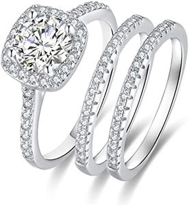 18k White Gold Plated Wedding Rings for Women Engagement Bands Bridal Set Halo Round 2.0Ct Cz Size 6