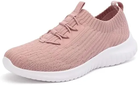 TIOSEBON Women's Lightweight Casual Walking Athletic Shoes Breathable Running Slip-On Sneakers for Jogging Workout Pink 7 US