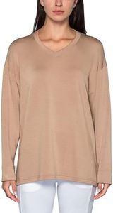 Bleusalt The Oversized V-Neck T-Shirt | Women's Relaxed Fit Long Sleeve Tee | Soft Modal Drape Camel 3