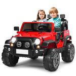 GYMAX 2-Seater Kids Ride on Car, 12V Battery Powered Toy Car with Remote Control, Lights, Music, USB/TF/AUX, High/Low Speed, Slow Start & Storage Space, Children Electric UTV for 3 Years Old+ (Red)
