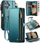 Defencase for iPhone 16 Plus Case,【RFID Blocking】for iPhone 16 Plus Wallet Case for Woman with Card Holder, PU Leather Zipper Strap Magnetic Snap Cover for iPhone 16 Plus 6.7" Phone Cases, Blue Green
