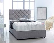 Chenille Fabric Divan Bed with Memory Foam Spring Mattress and Headboard (Silver, 4FT6-0 Drawer)