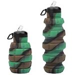 Belle Vous Camouflage Collapsible Silicone Water Bottle - 500ml/17oz Foldable BPA-Free & Leakproof Bottle - Reusable Portable Cup Suitable for Camping, Hiking, Gym, Sports, Travel & Outdoor Activities