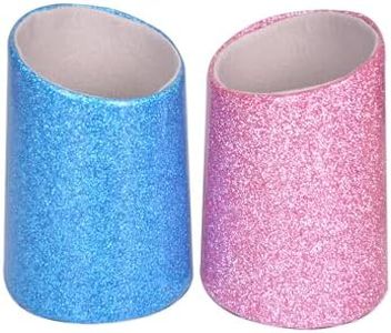 Bleiou 2 Pack Eyeglasses Holder PU Leather Glasses Stand Case Holder for Desks or Nightstands (Shining Pink&Blue)