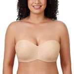 Delimira Women's Strapless Bras for Bigger Bust Minimizer Plus Size Bandeau Underwire Unlined Jacquard Beige 40E