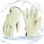 Vgo 0°C/32°F Winter 3M Thinsulate Lined Leather Work Gloves for Men,Waterproof Insulated Work Gloves(M,Cyan,PA9501FW)