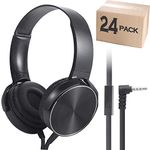 Factorymall Wholesale Bulk Headphones with Microphone 24 Pack for Classroom,Durable Headsets Class Set for School Students Kids and Adult-Black