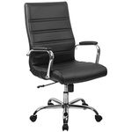 Flash Furniture Executive Office Chair, Ergonomic Office Chair, Contoured and Height Adjustable Leather Seat, High Back, Chrome Arms and Tilt Lock Lever, Black, 68.58 x 66.04 x 109.22 cm