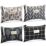 4 Pieces Canvas Cosmetic Bags Set Pouches for Purse with Zipper Multi Functional Canvas Travel Pouch for Women Girls Vacation Travel Toiletry Bag, 4 Styles (Arrow, Plaid, Tree, Leave, Big)