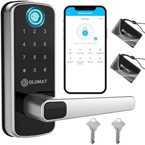 Smart Door Lock, OLUMAT Keyless Entry Door Lock Fingerprint Door Lock with Keypad Digital Door Lock with Handle for Home, Rental, Office and Hotel (Silver)