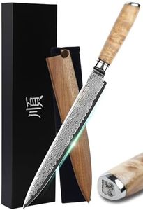 YOUSUNLONG Fillet Knife Sashimi Sushi Carving Knife 10 Inch Japanese Knife - 67 Layer Damascus Steel- Natural Burl Wood Handle - Walnut Wood Sheath - Flannel Knife Bag…