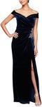 Alex Evenings Women's Long Velvet Off The Shoulder Fit and Flare Holiday Dress, Formal Gown (Petite and Regular Sizes), New Imperial Blue, 14P