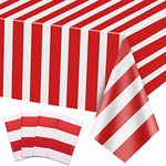 4 Pieces Red and White Stripe Tablecloths, Carnival Theme Party Decorations, 54'' x 108'' Plastic Table Cover, for Circus Party, Movie Night, Kid's Birthday, Picnic