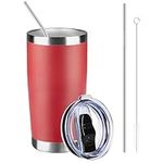 MEZMUT 20oz Tumbler with Lid and Straw Stainless Steel Insulated Tumblers Coffee Tumbler Cup Double Wall Vacuum Travel Coffee Mugs for Home, Office, Outdoor(Red,1 Pack)