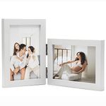 Janreefan Double Vertical & Horizontal 4X6 Picture Frames Hinged Folding Photo Frames in White for Wall Hanging or Tabletop Standing, Made of Pine Wood with Real Glass P-S46H64-BAI