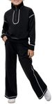 JiAmy Girls 2 Piece Outfits Casual Lapel Half Zip Sweatshirts And Wide Leg Pants Tracksuit Sets, Black, 6 Years