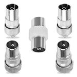 5PCS Metal TV Aerial Co-Axial Plug, 2 X Female 2 X Male TV Aerial Coaxial Cable Connectors Adaptor- Metal, Coaxial Connector for RF Cable, Freeview - Metal