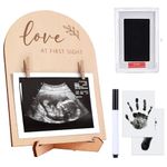 KAMHBE Baby First Scan Photo Frames Pregnancy Announcement Gifts, Wooden Ultrasound Picture Frame Baby Birth Sign Board with Footprint Pen Kit Baby Shower Photo Prop (Wooden)