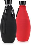 kwmobile Neoprene Cover Compatible with SodaStream Bottle - Cover Cooler with Zipper for Glass Bottle - Set of 2, Black/Red