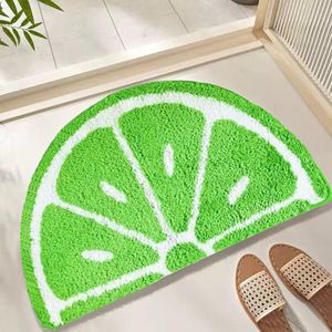 Thick Green Playtime Cozy Lemon Cute Fruits Half Round Shaped Bedroom Bathroom Doorway Kitchen Floor Rug Carpet Water Absorption Non-Slip mat for Bath Room (Green, 50x80CM)
