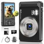 4K 64MP Digital Camera,2.8" UHD Compact Cameras with 16X Digital Zoom, Autofocus Rechargeable Vlogging Cameras with 1200mAh Battery, 32GB Card, Portable Camera for Teens Students Kids Boys Girls