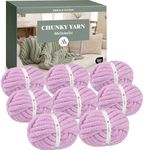 Mellobello Jumbo Chunky Yarn for Hand Knitting - Super Thick Chenille Chunky Yarn for Crocheting - Extra Soft Bulky Fluffy Blanket Big Yarn 8 Jumbo Pack (27yds,8 oz Each Skein) Purple