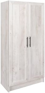 Elite Accent Cabinet with Panel Doors, Rustic White Storage Cabinet, Bathroom Cabinet, Pantry Cabinet with 3 Shelves 16.5" D x 32" W x 65" H, ASCR-1001-1