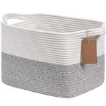 Goodpick Rope Storage Basket for Shelves, Square Woven Basket for Organizing and Storage, Rectangle Basket for Books, Toys, Towels, Empty Gift Basket with Handles, Grey, 13.5 x 11 x 9.5 Inches