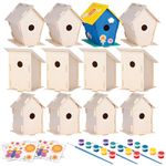 Neliblu 12 DIY Wooden Birdhouses - Kids Bulk Arts and Crafts Set, Crafts for Adults - with Unfinished Wood Birdhouse Kits, Paint Strips, Brushes and Stickers - Bird House Kits for Children to Build