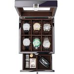 ProCase Wooden Watch Box for Men, 6 Slots Men’s Watch Organizer with Glass Top, 2-Tier Lacquered Display Case for Wristwatch Storage -Black